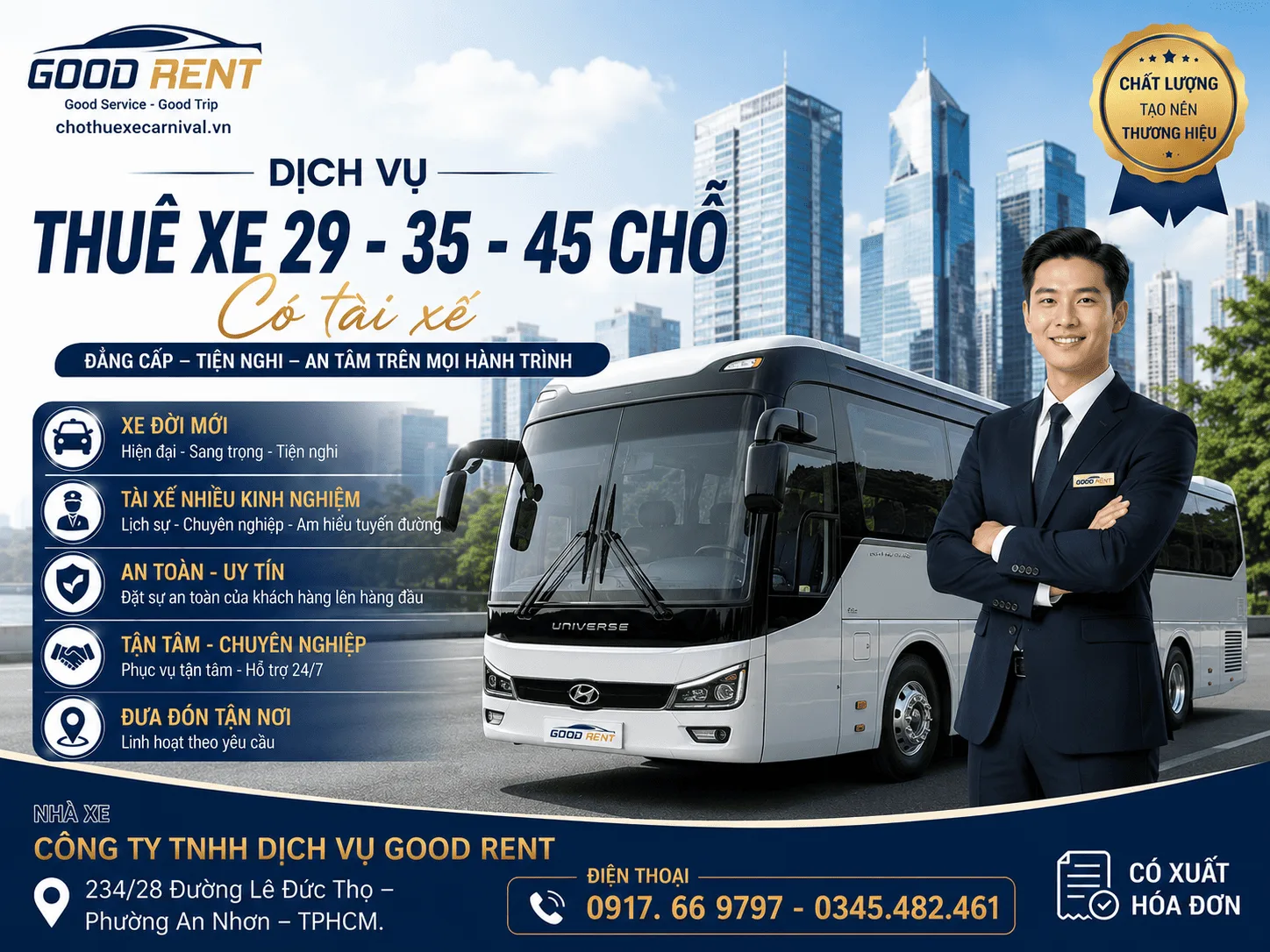 Dịch vụ cho thuê xe 29-35-45 chỗ có tài xê