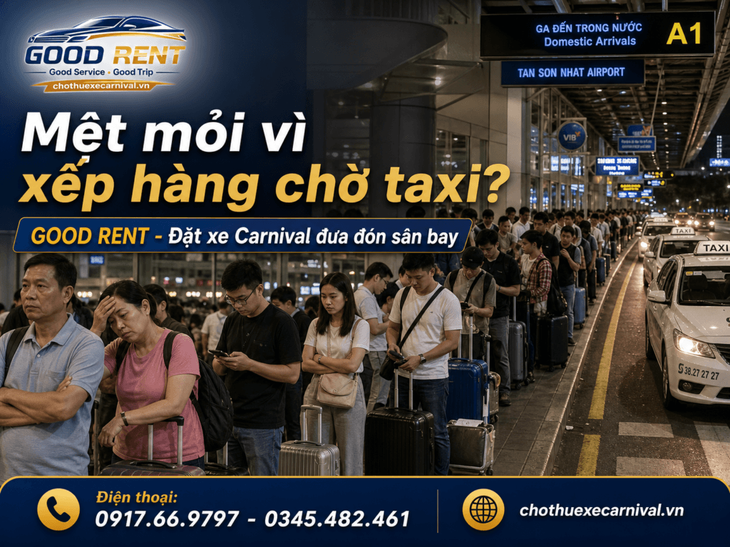 Xếp hàng đợi xe taxi mệt mỏi