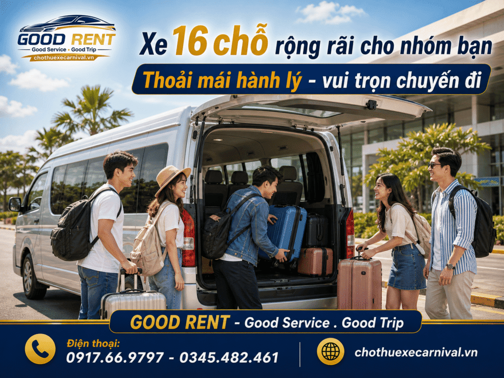 Xe 16 chỗ rộng rãi cốp để đồ đạc