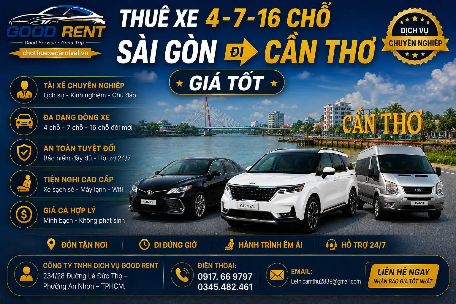 Thuê Xe 4-7-16 Chỗ Sài Gòn Đi Cần Thơ Giá Tốt