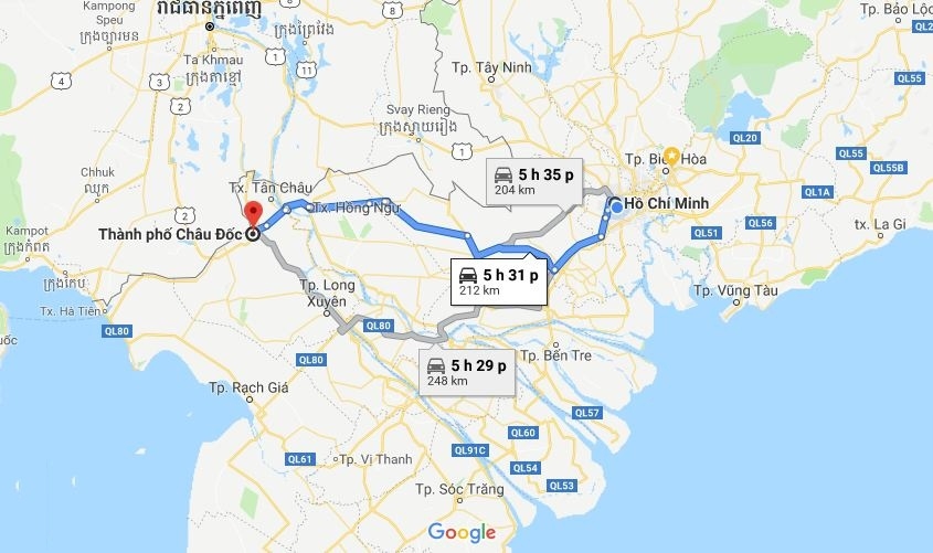 Thuê Xe 4-7-16 Chỗ Sài Gòn Đi Châu Đốc An Giang Giá Ưu Đãi maps đường đi