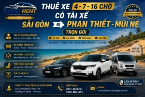 Thuê Xe 4 7 16 Chỗ Có Tài Xế Sài Gòn Đi Phan Thiết - Mũi Né Trọn Gói – Khám Phá Biển Xanh Cùng GOOD RENT 🌟 Phan Thiết - Mũi Né là thiên đường nghỉ dưỡng tuyệt đẹp tại Việt Nam. Nơi đây sở hữu những bãi biển xanh ngắt và đồi cát trắng trải dài. Từ khi tuyến cao tốc Dầu Giây - Phan Thiết khánh thành, khoảng cách di chuyển đã được rút ngắn kỷ lục. Việc đi du lịch Bình Thuận giờ đây trở nên cực kỳ dễ dàng. Tuy nhiên, việc đi xe khách tập thể thường mang lại nhiều phiền toái. Bạn phải chờ đợi lâu và phụ thuộc vào lịch trình của nhà xe. Nếu gia đình có trẻ nhỏ, việc đi chung xe đông người lại càng bất tiện. Trong khi đó, việc tự lái xe trên cao tốc đòi hỏi sự tập trung cao độ rất mệt mỏi. Lúc này, dịch vụ thuê xe 4 7 16 chỗ có tài xế Sài Gòn đi Phan Thiết - Mũi Né trọn gói chính là giải pháp số 1. Bạn sẽ có một không gian riêng tư và cực kỳ thoải mái. Cả gia đình chỉ việc ngả lưng thư giãn và ngắm cảnh dọc đường. Tại TPHCM, CÔNG TY TNHH DỊCH VỤ GOOD RENT tự hào là đơn vị vận tải hàng đầu. Chúng tôi cung cấp dàn xe đời mới cùng đội ngũ tài xế chuyên nghiệp. Hãy cùng tìm hiểu chi tiết về dịch vụ tuyệt vời này qua bài viết dưới đây nhé! 1. 🤔 Tại Sao Nên Thuê Xe Sài Gòn Đi Phan Thiết Có Tài Xế? Một chuyến đi chơi cần sự vui vẻ ngay từ lúc khởi hành. Việc thuê xe riêng mang lại những giá trị vô cùng to lớn. Dưới đây là những lý do bạn nên chọn dịch vụ thuê xe trọn gói. ⏱️ Làm Chủ Thời Gian Tuyệt Đối Khi đi xe khách, bạn bắt buộc phải tuân thủ giờ chạy cố định. Tuy nhiên, việc thuê xe riêng giúp bạn tự do quyết định giờ xuất phát. Bạn có thể ghé trạm dừng chân ăn sáng hay dừng chụp hình thoải mái. Bác tài sẽ vui vẻ chờ đợi mà không hề cằn nhằn. 💆 Tận Hưởng Sự Nghỉ Ngơi Trọn Vẹn Đường cao tốc tuy nhanh nhưng yêu cầu sự tập trung lái xe rất lớn. Việc tự cầm vô lăng sẽ tiêu hao rất nhiều thể lực của bạn. Thay vì vậy, bạn hãy giao việc lái xe cho những bác tài giàu kinh nghiệm. Bạn chỉ việc ngả ghế ngủ một giấc thật sâu cho đến nơi. 🧳 Chứa Hành Lý Và Quà Cáp Dễ Dàng Đi biển Mũi Né luôn đi kèm với vali quần áo lỉnh kỉnh. Lượt về, mọi người thường mua rất nhiều hải sản và nước mắm. Những chiếc xe 7 chỗ và 16 chỗ có khoang cốp vô cùng rộng rãi. Bạn có thể chở mọi món quà quê về nhà một cách cực kỳ gọn gàng. 🛡️ Đảm Bảo An Toàn Cho Cả Gia Đình Tài xế của dịch vụ thuê xe luôn dày dặn kinh nghiệm đường trường. Họ thông thạo mọi cung đường từ Sài Gòn ra Mũi Né. Bác tài chạy xe vô cùng điềm đạm và tuân thủ tốc độ. Vì vậy, sự an toàn của gia đình bạn luôn được bảo vệ tối đa. [Hình ảnh minh họa: Một đại gia đình đang tươi cười rạng rỡ, xếp hành lý lên chiếc xe du lịch để chuẩn bị khởi hành đi Mũi Né] 2. 🏢 Giới Thiệu CÔNG TY TNHH DỊCH VỤ GOOD RENT CÔNG TY TNHH DỊCH VỤ GOOD RENT là thương hiệu vận tải rất được yêu thích tại TPHCM. Chúng tôi đã tổ chức thành công hàng ngàn chuyến du lịch đi Phan Thiết. Niềm tin của quý khách hàng chính là tài sản quý giá nhất của công ty. 📍 Thông Tin Liên Hệ Nhận Báo Giá Trụ sở điều hành: 234/28 Đường Lê Đức Thọ – Phường An Nhơn – TPHCM. Hotline / Zalo (24/7): 0917. 66 9797 – 0345.482.461. Mục tiêu phục vụ: An Toàn – Đúng Giờ – Phục Vụ Tận Tâm. 🎯 Cam Kết Chất Lượng Của Good Rent Sứ mệnh của chúng tôi là mang lại những hành trình hoàn hảo nhất. Good Rent liên tục đầu tư nâng cấp dàn xe du lịch hiện đại. Đội ngũ nhân viên luôn phục vụ với thái độ nhiệt tình và vô cùng chuyên nghiệp. 3. 🚗 Đa Dạng Các Dòng Xe 4-7-16 Chỗ Tại Good Rent Số lượng thành viên của mỗi gia đình là hoàn toàn khác nhau. Do đó, chúng tôi cung cấp đầy đủ các dòng xe từ 4 đến 16 chỗ. Toàn bộ dàn xe đều đảm bảo mới tinh và vận hành êm ái. 🔹 Dòng Xe 4 Chỗ (Nhỏ Gọn, Tiết Kiệm Chi Phí) Dòng xe này rất phù hợp cho cặp đôi đi hưởng tuần trăng mật. Gia đình nhỏ có 1 em bé đi cùng cũng rất hợp lý. Các dòng xe: Toyota Vios, Honda City, Hyundai Accent. Ưu điểm: Giá thuê đi Phan Thiết cực kỳ rẻ. Xe chạy lướt cực êm, hệ thống máy lạnh làm mát vô cùng nhanh. 🔹 Dòng Xe 7 Chỗ (Lựa Chọn Quốc Dân Cho Gia Đình) Đây là phân khúc xe được đặt nhiều nhất cho tuyến đường biển này. Nó đáp ứng hoàn hảo cho nhóm từ 4 đến 6 hành khách. Các dòng xe: Mitsubishi Xpander, Toyota Veloz, Innova, Fortuner. Ưu điểm: Không gian ngồi vô cùng cao ráo và rộng rãi. Gầm xe cao giúp xe đầm chắc trên cao tốc. Cốp xe lớn thoải mái chứa đặc sản mang về. 🔹 Dòng Xe 16 Chỗ (Không Gian Lớn Cho Đoàn Đông) Nếu bạn tổ chức đi chơi cho nhóm bạn thân hay phòng ban công ty, đây là giải pháp tốt nhất. Các dòng xe: Ford Transit, Hyundai Solati đời mới. Ưu điểm: Sức chứa hành khách rất lớn. Trần xe cao giúp mọi người di chuyển bên trong cực kỳ dễ dàng. Việc chia tiền thuê xe cho 15 người lại trở nên siêu tiết kiệm. [Hình ảnh minh họa: Dàn xe 4 chỗ, 7 chỗ và 16 chỗ của Good Rent đỗ ngay ngắn thành hàng, sẵn sàng đón khách đi tour] 4. 🌟 Các Gói Thuê Xe Đi Phan Thiết - Mũi Né Đang Được Yêu Thích Nhu cầu đi nghỉ mát của khách hàng luôn vô cùng đa dạng. Vì thế, Good Rent đã thiết kế các gói dịch vụ cực kỳ linh hoạt. Bạn có thể tham khảo các gói phổ biến dưới đây. 🛣️ Gói Xe Đưa Đón 1 Chiều TPHCM - Mũi Né Gói dịch vụ này dành cho những gia đình muốn ở lại resort nhiều ngày. Bác tài sẽ đón bạn tại TPHCM và đưa đến tận cửa khách sạn. Sau đó, xe sẽ quay trở lại Sài Gòn ngay. Nhờ vậy, bạn sẽ tiết kiệm được rất nhiều chi phí lưu xe qua đêm. 🏖️ Gói Xe Đi Du Lịch 2 Ngày 1 Đêm (Khám Phá Cuối Tuần) Đây là gói dịch vụ lý tưởng cho những người bận rộn. Bạn sẽ có trọn vẹn 2 ngày khám phá Phan Thiết. Bác tài sẽ túc trực chở bạn đi trượt cát Bàu Trắng. Hoặc xe đưa bạn đi ăn hải sản dọc bờ kè Mũi Né vô cùng tiện lợi. 🏝️ Gói Xe Nghỉ Dưỡng 3 Ngày 2 Đêm Trọn Gói Khoảng thời gian này là tuyệt vời nhất để trải nghiệm trọn vẹn Bình Thuận. Bác tài sẽ lưu lại cùng đoàn qua 2 đêm. Xe sẽ chở bạn đi Suối Tiên, đi Hòn Rơm hoặc đi thăm tháp chàm Poshanư thoải mái. 5. 💎 Tại Sao Khách Hàng Luôn Ưu Tiên Chọn Good Rent? Trên thị trường có rất nhiều cá nhân cho thuê xe chạy dịch vụ. Tuy nhiên, việc đặt xe tại công ty Good Rent mang lại những giá trị vượt trội. Điều này bắt nguồn từ 5 cam kết vàng sau đây. 1️⃣ Cam Kết Sử Dụng Xe Đời Mới 100% Chúng tôi tuyệt đối không sử dụng xe đời cũ để phục vụ quý khách. Toàn bộ xe đều được sản xuất từ năm 2021 trở lên. Máy móc vận hành cực kỳ mạnh mẽ trên cao tốc. Hệ thống an toàn luôn hoạt động hoàn hảo. 2️⃣ Không Gian Xe Thơm Tho, Tuyệt Đối Sạch Sẽ Rất nhiều khách hàng bị say xe do mùi hôi của ô tô. Thấu hiểu điều đó, chúng tôi vệ sinh nội thất cực kỳ kỹ lưỡng. Xe luôn được khử mùi hải sản của chuyến trước. Tinh dầu sả chanh mang lại cảm giác vô cùng thư giãn. 3️⃣ "Bác Tài" Chuẩn Mực Và Lái Xe Điềm Đạm Tài xế của Good Rent cực kỳ thông thạo đường xá ra Phan Thiết. Bác tài luôn chạy đúng tốc độ 120km/h trên cao tốc, không chuyển làn ẩu. Hơn nữa, thái độ phục vụ luôn niềm nở và vui vẻ. Bác tài sẽ chủ động khuân vác vali nặng giúp bạn. 4️⃣ Bảng Giá Trọn Gói, Tuyệt Đối Không Phát Sinh Vấn đề chi phí tại Good Rent luôn được minh bạch ngay từ đầu. Báo giá gửi cho bạn đã bao trọn gói tiền xăng, lương tài xế và vé BOT cao tốc. Bạn sẽ không bao giờ bị thu thêm bất kỳ khoản phí vô lý nào dọc đường. 5️⃣ Hỗ Trợ Xuất Hóa Đơn Cho Doanh Nghiệp Nếu bạn thuê xe cho công ty đi team building, hóa đơn là điều bắt buộc. Good Rent hỗ trợ xuất hóa đơn điện tử VAT (8%) cực kỳ nhanh chóng. Kế toán của bạn sẽ làm việc rất dễ dàng và thuận tiện. 6. 🗺️ Gợi Ý Lịch Trình Khám Phá Mũi Né 3 Ngày 2 Đêm Cực Hot Mũi Né không chỉ có bãi biển mà còn rất nhiều danh thắng. Hãy để Good Rent gợi ý cho bạn một lịch trình di chuyển tối ưu nhất nhé. 🌅 Ngày 1: Nhận Phòng Resort Và Thưởng Thức Hải Sản 07h00: Bác tài đón gia đình tại nhà. Xe tiến thẳng vào cao tốc. 10h00: Đến thành phố Phan Thiết. Xe chở đoàn đi ăn trưa món lẩu thả đặc sản. 12h30: Di chuyển ra khu vực Mũi Né. Check-in resort và nghỉ ngơi. 15h00: Cả nhà ra tắm biển, tận hưởng hồ bơi tại khách sạn. 18h30: Xe đưa gia đình ra khu Bờ Kè Nguyễn Đình Chiểu ăn hải sản tươi sống. 📸 Ngày 2: Săn Bình Minh Bàu Trắng Và Lội Suối Tiên 04h30: Bác tài chở đoàn đi đồi cát Bàu Trắng ngắm bình minh tuyệt đẹp. 08h00: Quay về resort ăn sáng buffet. 10h00: Xe chở đoàn đi lội nước tại Suối Tiên với thạch nhũ cát đỏ rực. 12h00: Ăn trưa tại nhà hàng. Chiều tự do nghỉ dưỡng. 18h00: Xe đưa đoàn vào trung tâm Phan Thiết ăn bánh canh chả cá, cháo hàu. 🛍️ Ngày 3: Mua Sắm Đặc Sản Và Về Lại Sài Gòn 08h00: Ăn sáng và thưởng thức cafe ngắm biển. 10h00: Xe chở đoàn ghé Làng Chài Mũi Né xem cảnh tàu thuyền cập bến. 11h30: Trả phòng khách sạn. Xe đưa đoàn đi mua nước mắm, mực một nắng làm quà. 13h30: Lên xe du lịch mát rượi ngủ một giấc thật sâu quay về TPHCM. [Hình ảnh minh họa: Du khách đang vui vẻ ngồi trên chiếc xe Jeep chạy dọc đồi cát trắng Bàu Trắng dưới bầu trời xanh ngắt] 7. 💵 Thuê Xe Đi Phan Thiết - Mũi Né Giá Bao Nhiêu? Chi phí di chuyển luôn là điều khách hàng quan tâm trước mỗi kỳ nghỉ. Tại Good Rent, giá cước được tính toán vô cùng hợp lý dựa trên 3 tiêu chí cốt lõi. Đầu tiên là dòng xe bạn lựa chọn. Việc chọn xe 4 chỗ và 7 chỗ luôn mang lại mức giá tiết kiệm nhất. Tuy nhiên, nếu bạn đi nhóm khoảng 10-12 người, việc thuê chiếc xe 16 chỗ sẽ giúp tối ưu chi phí cực kỳ hiệu quả. Thứ hai là lịch trình di chuyển. Phan Thiết và Mũi Né cách nhau khoảng 20 kilomet. Nếu bạn ở tuốt trong khu vực Mũi Né hoặc Hòn Rơm, giá xe sẽ cao hơn một chút so với việc bạn chỉ ở trung tâm thành phố Phan Thiết. Thứ ba là thời gian sử dụng xe. Gói thuê xe 1 chiều luôn có mức giá rẻ nhất. Nếu bạn chọn thuê xe ở lại qua đêm (2 ngày hoặc 3 ngày), công ty sẽ thu thêm một chút phụ phí. Phụ phí này dùng để hỗ trợ tiền ăn ở cho tài xế tại Mũi Né. 👉 Mẹo nhỏ nhận giá siêu rẻ: Để có báo giá chính xác nhất, bạn hãy nhắn tin lịch trình qua Zalo 0917. 66 9797. Nhân viên điều hành sẽ tính toán và gửi báo giá ngay lập tức! 8. 💡 3 Kinh Nghiệm Vàng Khi Thuê Xe Tắm Biển Bình Thuận Bạn muốn chuyến đi chơi biển của mình diễn ra suôn sẻ nhất? Hãy bỏ túi ngay 3 kinh nghiệm vô cùng quý báu dưới đây. Đặt Xe Thật Sớm Vào Mùa Hè Vào những tháng hè nắng nóng, các dòng xe 7 chỗ và 16 chỗ rất dễ rơi vào tình trạng "cháy xe". Do đó, bạn nên đặt cọc giữ xe trước ít nhất 1 tuần. Việc này giúp bạn chọn được chiếc xe mới nhất và có mức giá bình ổn nhất. Thỏa Thuận Việc Lưu Trú Của Bác Tài Nếu bạn thuê xe nhiều ngày và ở khách sạn 5 sao, thường sẽ không có phòng nội bộ cho tài xế. Bạn hãy bàn bạc trước với nhà xe. Bạn chỉ cần đóng thêm phụ thu lưu đêm khoảng 300k. Good Rent sẽ tự sắp xếp nhà nghỉ bên ngoài cho bác tài. Đóng Gói Nước Mắm Thật Kỹ Đặc sản Mũi Né là nước mắm nhĩ cực ngon. Tuy nhiên, nếu nước mắm bị đổ ra xe sẽ để lại mùi hôi vĩnh viễn. Bạn hãy dặn chủ cơ sở quấn băng keo nắp chai thật kỹ và bọc nhiều lớp nilon. Bác tài của chúng tôi sẽ lót sẵn bạt nhựa trong cốp để bảo vệ xe an toàn. 9. 📝 Quy Trình 4 Bước Đặt Thuê Xe Siêu Nhanh Chóng Chúng tôi đã tối giản hóa mọi thủ tục để tiết kiệm thời gian của bạn. Việc chốt xe tại Good Rent chỉ mất đúng 5 phút với 4 bước sau: Bước 1: Gọi điện nhận tư vấn. Quý khách nhấc máy gọi Hotline 0917. 66 9797. Vui lòng cung cấp ngày đi, điểm đón, tên resort ở Mũi Né và loại xe mong muốn. Bước 2: Nhận báo giá trọn gói. Nhân viên sẽ gửi bảng báo giá chi tiết qua tin nhắn Zalo. Chúng tôi đính kèm hình ảnh thực tế của xe để bạn dễ dàng lựa chọn. Bước 3: Chốt lịch và xác nhận. Khi bạn đồng ý mức giá, hệ thống sẽ chốt xe ngay. Bạn chuyển một khoản cọc nhỏ để lên lịch. Trước ngày đi, thông tin biển số xe và bác tài sẽ được gửi đến bạn. Bước 4: Tận hưởng kỳ nghỉ dưỡng. Đúng giờ hẹn, bác tài sẽ đón bạn trước cửa nhà. Chuyến đi tắm biển hoàn tất bình an, bạn mới thanh toán phần tiền cước còn lại. 10. 🗣️ Đánh Giá Thực Tế Từ Khách Hàng Của Good Rent Sự tin yêu của khách hàng là động lực to lớn của công ty. Dưới đây là những đánh giá chân thực nhất từ những người đã trải nghiệm dịch vụ. Anh Thế Hưng (Quận Tân Phú): "Lễ rồi nhà anh mướn chiếc Xpander đi Mũi Né 3 ngày 2 đêm. Xe chạy cực kỳ êm ái trên cao tốc, máy lạnh thì buốt luôn. Bác tài tên Tâm rành đường lắm, còn chỉ chỗ mua hải sản ngay bờ kè rất rẻ. Lần sau đi biển chắc chắn gọi lại Good Rent." Chị Thảo Tiên (Quận 7): "Công ty chị đi đông nên thuê chiếc 16 chỗ Solati. Công nhận xe đời mới rộng rãi thoáng mát ghê. Mấy bạn nhân viên hát hò trên xe vui vẻ mà không hề bị say sóng. Lúc về công ty xuất hóa đơn đỏ cực kỳ lẹ. Dịch vụ quá chuyên nghiệp." Chú Quang Cường (Quận Bình Thạnh): "Chú có tuổi nên sợ đi xe khách mệt mỏi. Sắp nhỏ gọi mướn xe 7 chỗ Fortuner bên cháu đưa chú đi nghỉ dưỡng. Bác tài đến đón cực kỳ đúng giờ. Lái xe hiền lành, từ tốn. Chú ngồi trên xe ngả ghế ngủ một giấc là tới nơi. Cực kỳ hài lòng." 11. ❓ Câu Hỏi Thường Gặp (FAQ) Tuyến Sài Gòn - Phan Thiết Hỏi: Trên đường đi Mũi Né, xe có dừng trạm để mọi người ăn sáng và đi vệ sinh không? ✅ Đáp: Dạ chắc chắn rồi ạ. Bác tài sẽ chủ động ghé trạm dừng chân lớn trên cao tốc Dầu Giây. Hoặc xe ghé các quán ăn ngon dọc đường để gia đình thoải mái ăn sáng và nghỉ ngơi trước khi đến Phan Thiết nhé. Hỏi: Nếu tôi thuê xe trọn gói 3 ngày 2 đêm, bác tài có chở đi tham quan đồi cát không? ✅ Đáp: Gói xe lưu đêm của Good Rent đã bao gồm sẵn việc di chuyển tham quan các điểm nổi tiếng tại Mũi Né (như Bàu Trắng, Suối Tiên). Bác tài sẽ vui vẻ chở gia đình đi chơi và đi ăn hải sản mà không thu thêm bất kỳ khoản phí phát sinh nào ạ. Hỏi: Nhà tôi đi 6 người lớn và mang theo rất nhiều hành lý, nên thuê xe 7 chỗ hay 16 chỗ? ✅ Đáp: Dạ nếu đi đủ 6 người lớn, khi ngồi lên xe 7 chỗ sẽ phải mở hết 3 hàng ghế. Lúc này, cốp xe 7 chỗ sẽ còn rất nhỏ, không chứa đủ nhiều vali. Để chuyến đi êm ái và thoải mái nhất, Good Rent khuyên gia đình nên thuê hẳn một chiếc 16 chỗ nhé. 🏆 TỔNG KẾT: HÀNH TRÌNH BIỂN XANH - ĐONG ĐẦY HẠNH PHÚC CÙNG GOOD RENT Kỳ nghỉ tại vùng biển Mũi Né đầy nắng gió sẽ giúp bạn xua tan mọi áp lực. Đừng để sự chật chội của xe khách hay sự căng thẳng khi tự lái xe phá hỏng những giây phút tuyệt vời đó. Dịch vụ thuê xe 4 7 16 chỗ có tài xế Sài Gòn đi Phan Thiết - Mũi Né trọn gói của CÔNG TY TNHH DỊCH VỤ GOOD RENT chính là sự lựa chọn hoàn hảo nhất. Chúng tôi cam kết mang đến cho bạn một không gian di chuyển êm ái, an toàn và cực kỳ đẳng cấp. Nhiệm vụ của bạn bây giờ là chuẩn bị những bộ quần áo đi biển thật lộng lẫy. Việc túc trực chờ đợi và lái xe an toàn trên cao tốc xin hãy giao phó cho những chuyên gia của Good Rent. Cuối tuần này gia đình bạn đã sẵn sàng đón gió biển chưa? Hãy nhấc máy lên và gọi cho chúng tôi ngay hôm nay để nhận báo giá siêu ưu đãi nhé! 📌 THÔNG TIN LIÊN HỆ ĐẶT XE ĐI PHAN THIẾT - MŨI NÉ: 🏢 CÔNG TY TNHH DỊCH VỤ GOOD RENT 🏠 Địa chỉ: 234/28 Đường Lê Đức Thọ – Phường An Nhơn – TPHCM. ☎️ Hotline / Zalo (24/24): 0917. 66 9797 – 0345.482.461 🤝 Cam kết thương hiệu: Xe Đời Mới 100% - Bác Tài Lịch Sự - Giá Trọn Gói - Gọi Là Có Ngay!